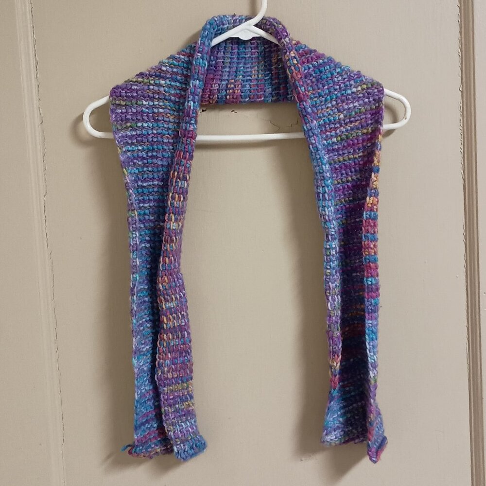 NWOT Handmade Knit Bright Purple, Yellow, Pink, Blue Scarf